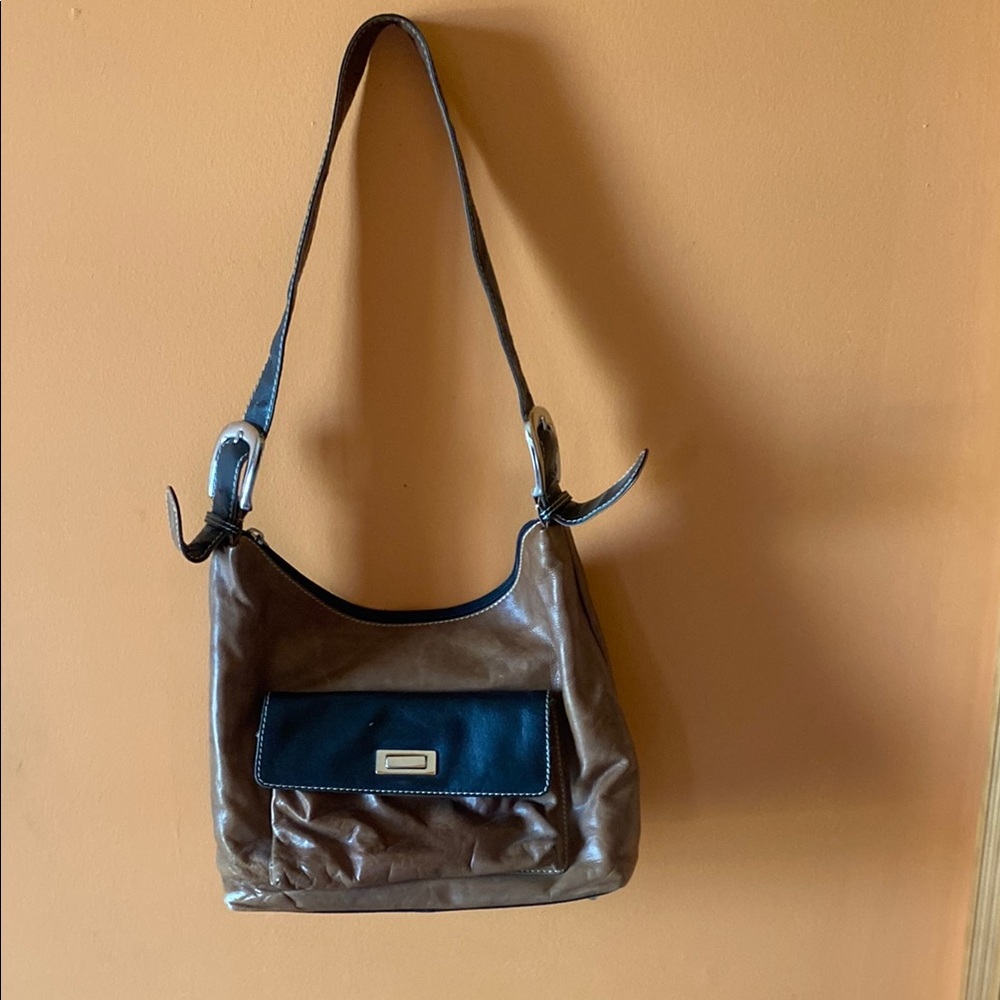 Brown and Black Shoulder Bag with Adjustable Strap